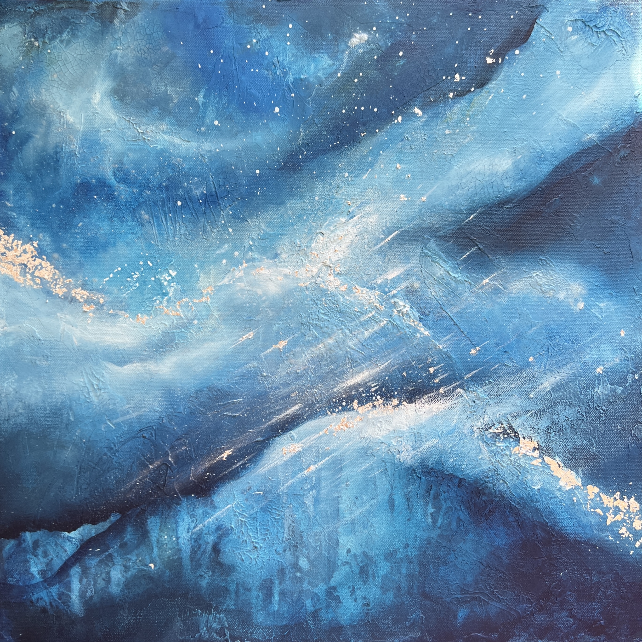 Acrylic, modelling paste, silver on Canvas 20